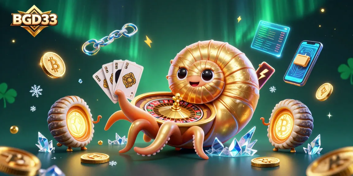 Engage in exciting gameplay at BGD33 with the giant nautilus roulette spinner and vibrant crypto elements.