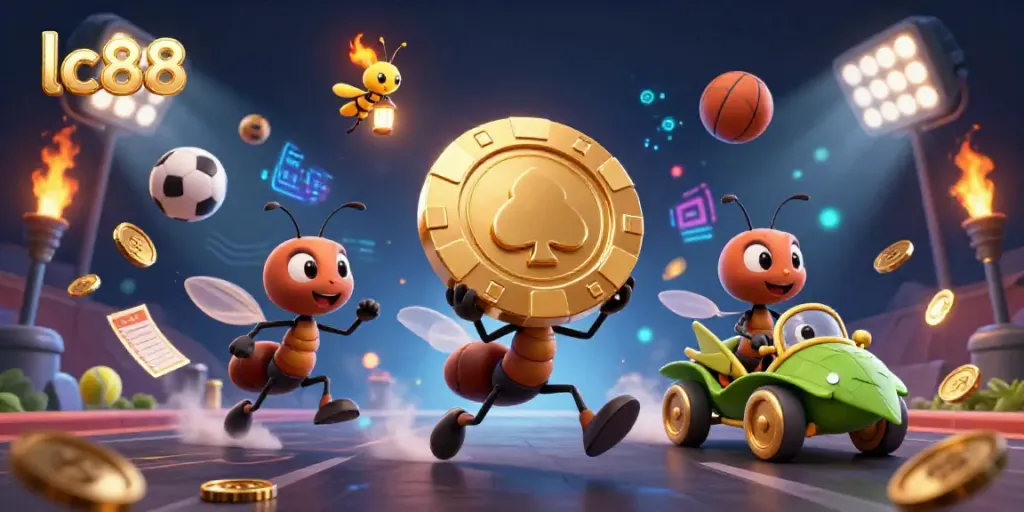 Experience the thrill of lc88 as ants execute a heist in a dynamic casino scene filled with sports elements.