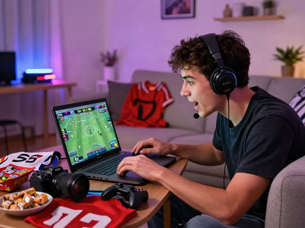 Young man experiencing the excitement of Nhà cái zbet online betting in a vibrant gaming setup.