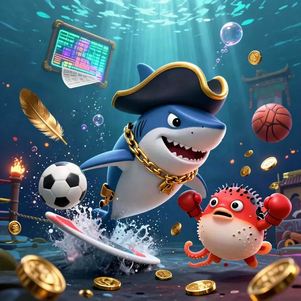 Shark pirate, boxing pufferfish, and juggling octopus in explosive underwater casino action