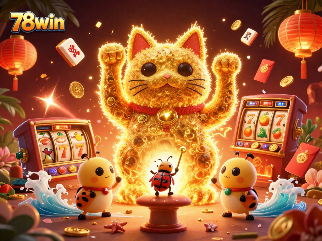 Experience the thrill of winning with 78win in this vibrant casino-themed illustration.