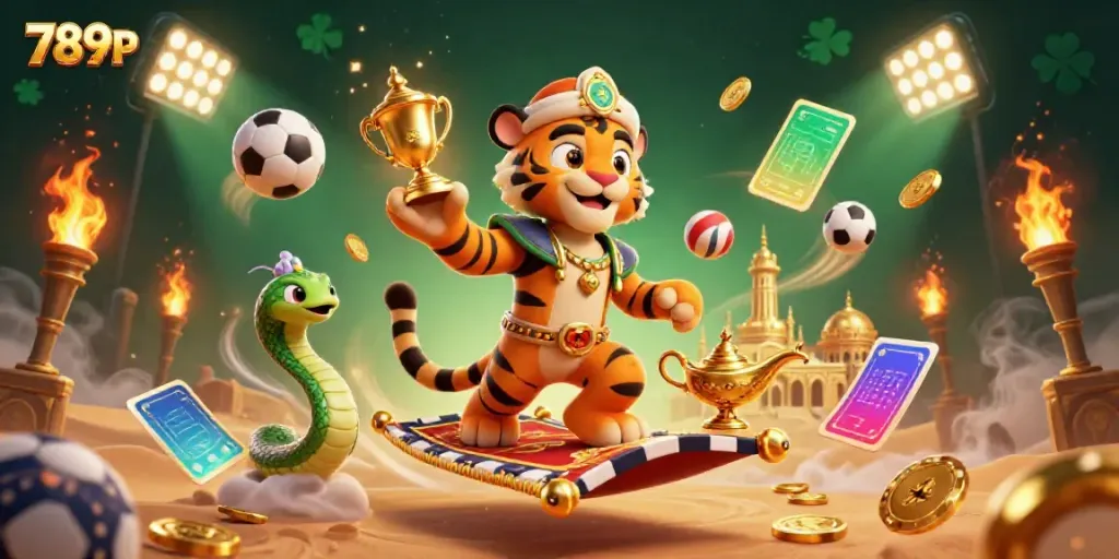 Experience thrilling gameplay at 789P with a vibrant casino-themed 3D illustration filled with sports elements.