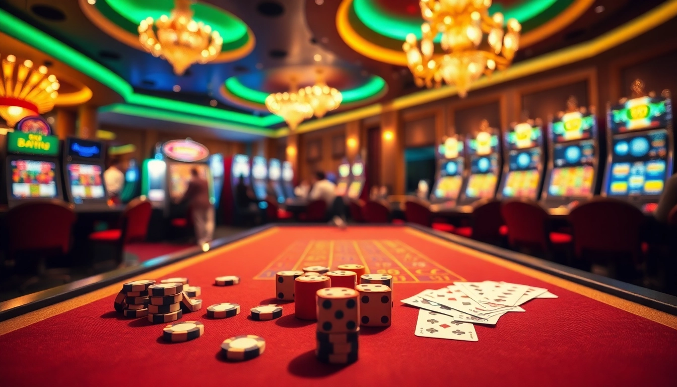 Experience the excitement of Bay789 with vibrant casino games featuring poker chips and roulette.