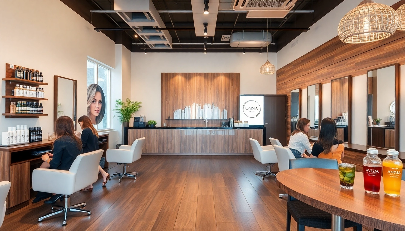 Relaxing interior of Omnia Salon in Hillcrest, showcasing professional hair services and Aveda products.