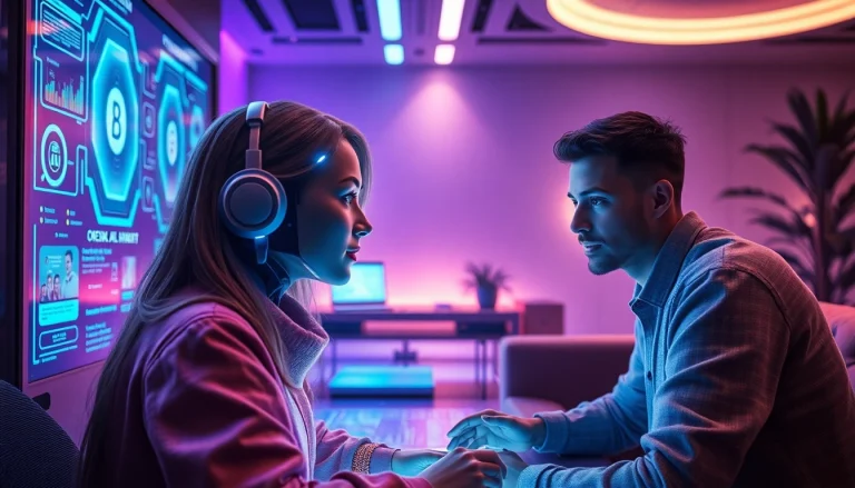 Engaging AI interaction with Crushon character in a modern workspace.
