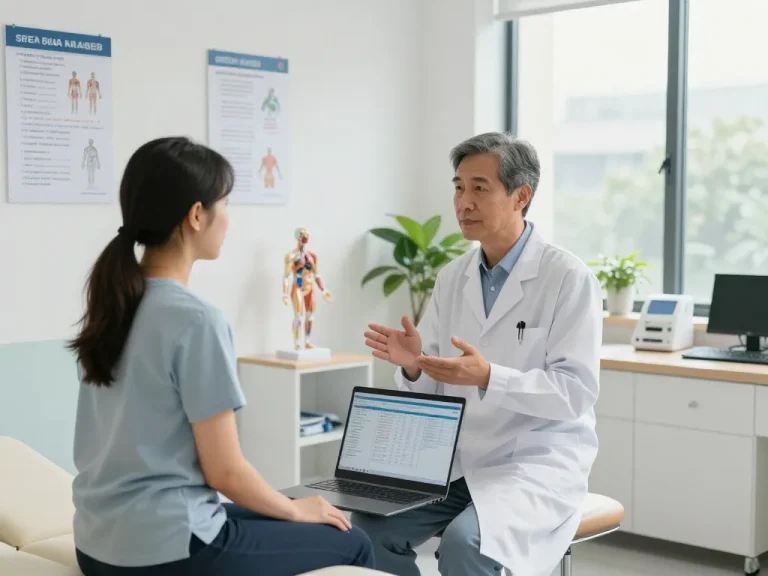 mb66 medical professional consulting with patient in a modern clinic