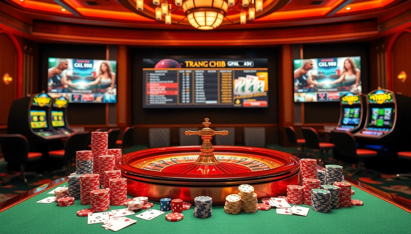 Engage in thrilling games at trang chủ gk88, featuring vibrant poker chips and roulette tables.