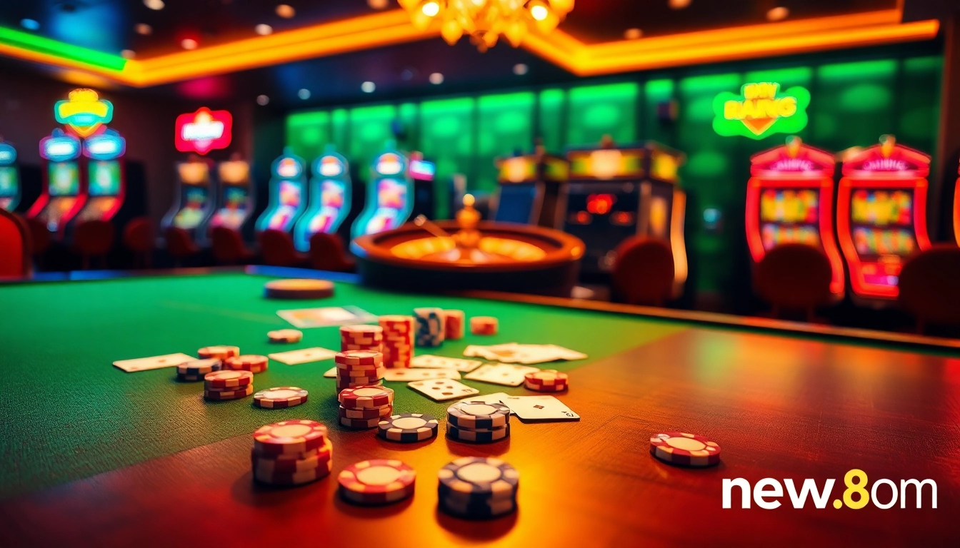 Engage in thrilling games at new88 com with poker chips and roulette excitement.