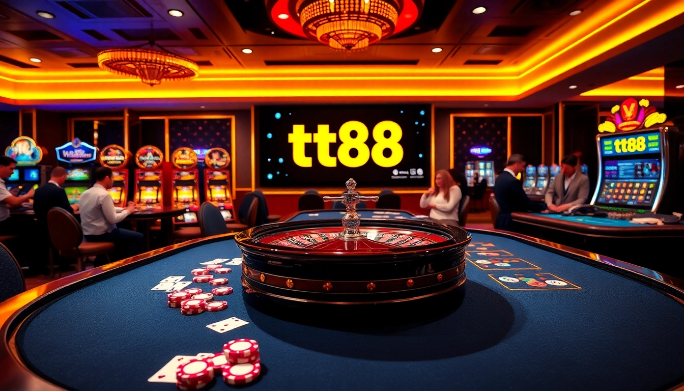 Players enjoying their time at nhà cái tt88's vibrant casino tables filled with excitement.
