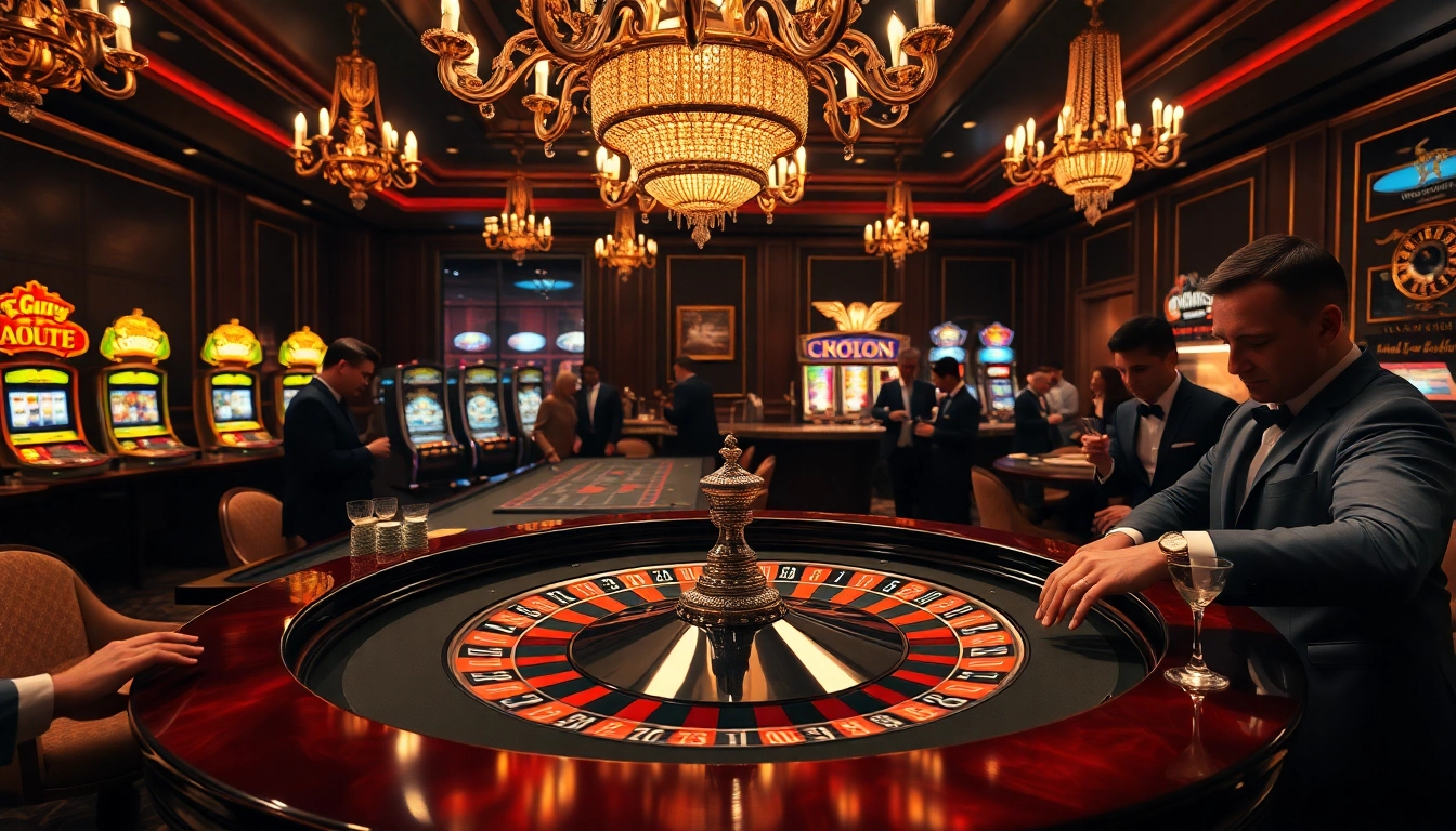 Gamblers enjoying excitement at a professional casino table showcasing luxurious nohu elements.