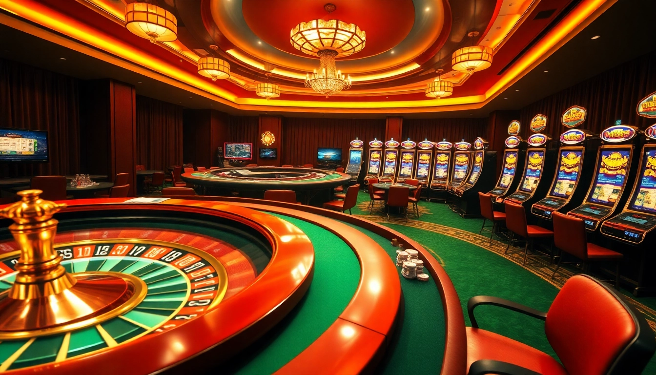 Exciting gambling action on trang chủ 789p featuring a lively poker table and slot machines.