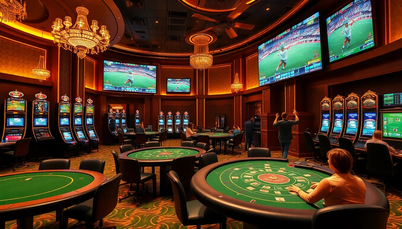 Experience high-quality live football streaming at CabongTV with captivating visuals of a luxury casino environment.