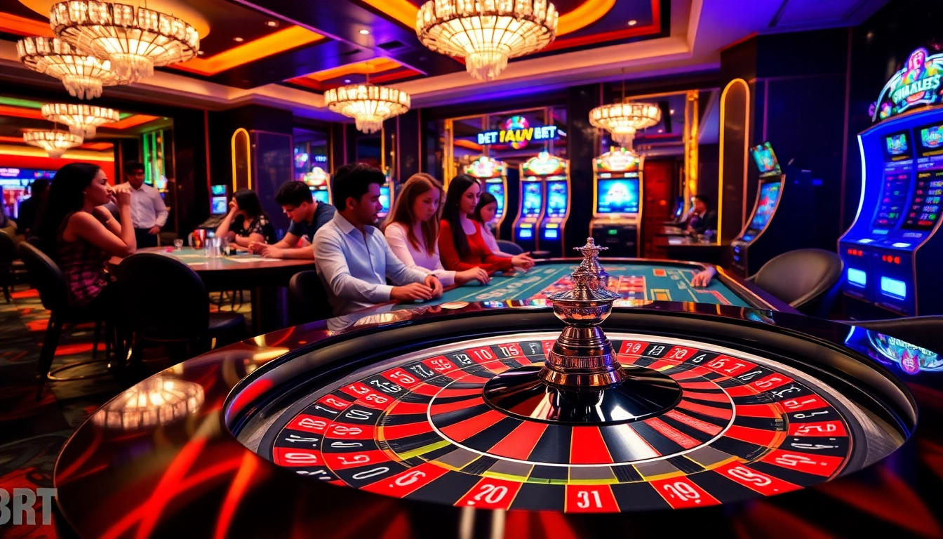 Experience the thrill of online gambling at https://rr99.uk.com/ with a vibrant casino scene showcasing roulette and engaging players.