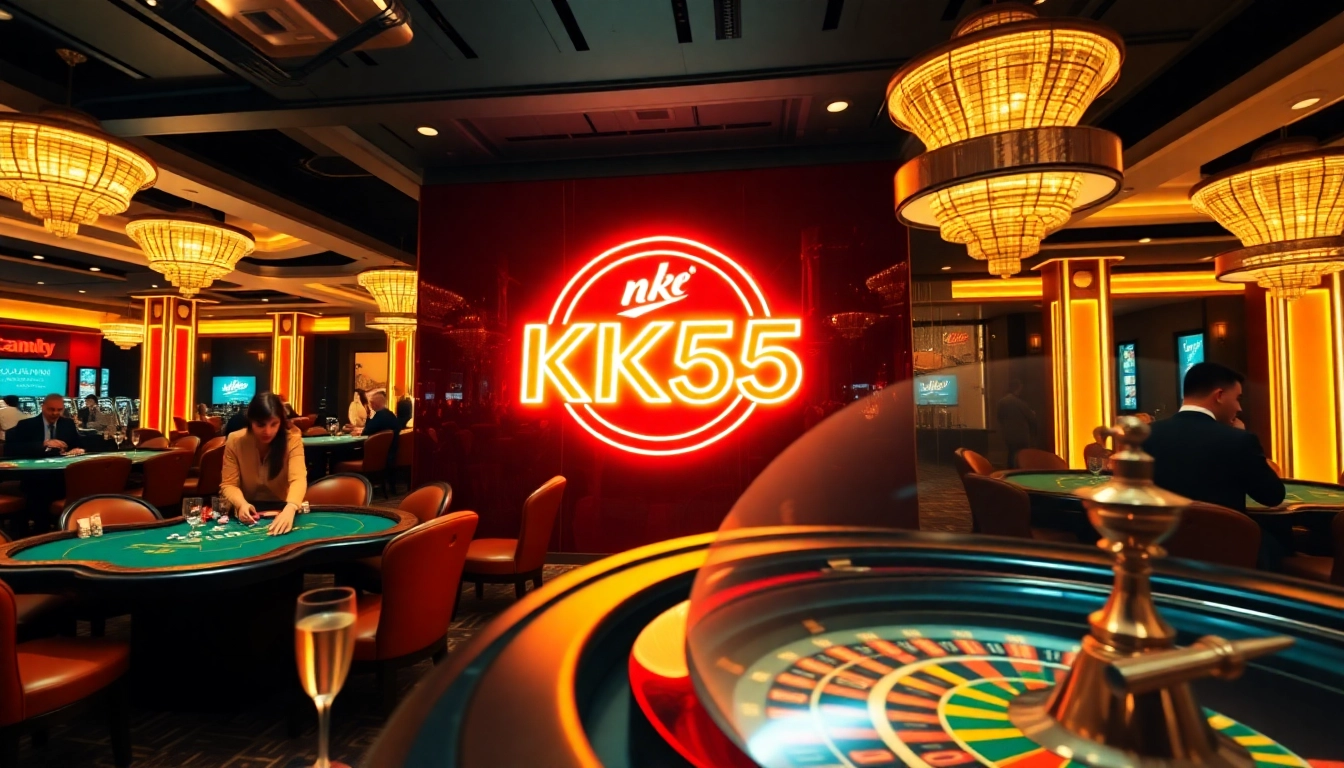 Players engaging in thrilling games at KK55 casino with vibrant tables and excitement.
