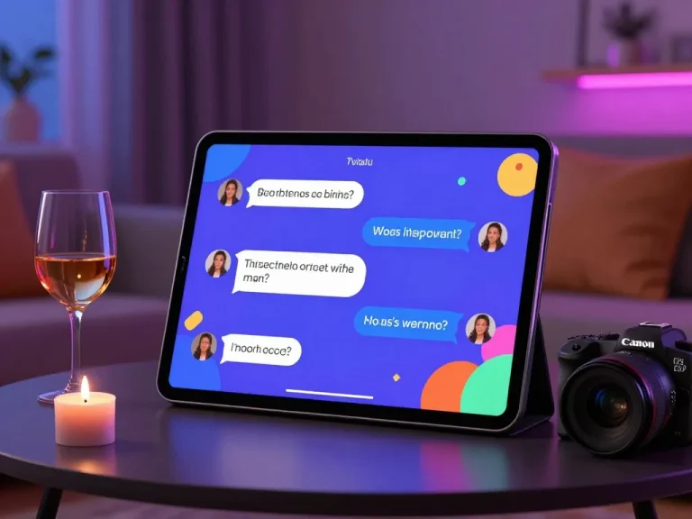 AI chat porn discussion on a stylish tablet in a cozy digital atmosphere.