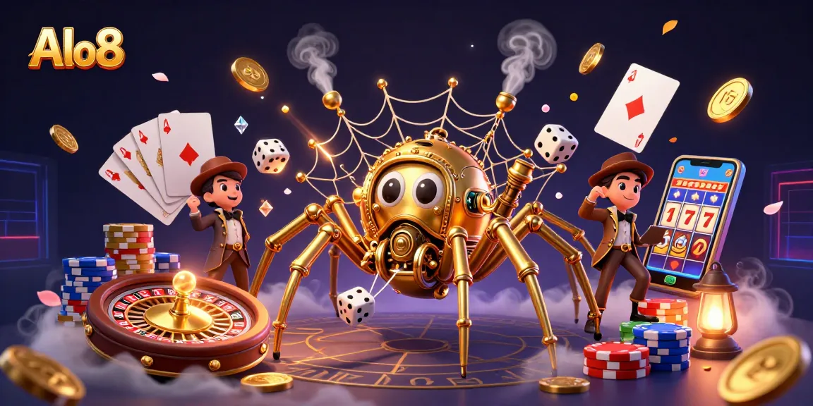 Alo8 captures thrilling casino moments with a steampunk spider weaving a web of luck and fortune.
