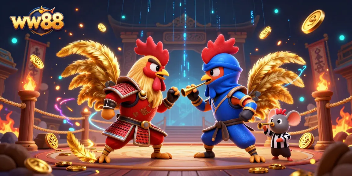 ww88 offers an exhilarating standoff between cartoon roosters battling for victory with vibrant gaming elements.