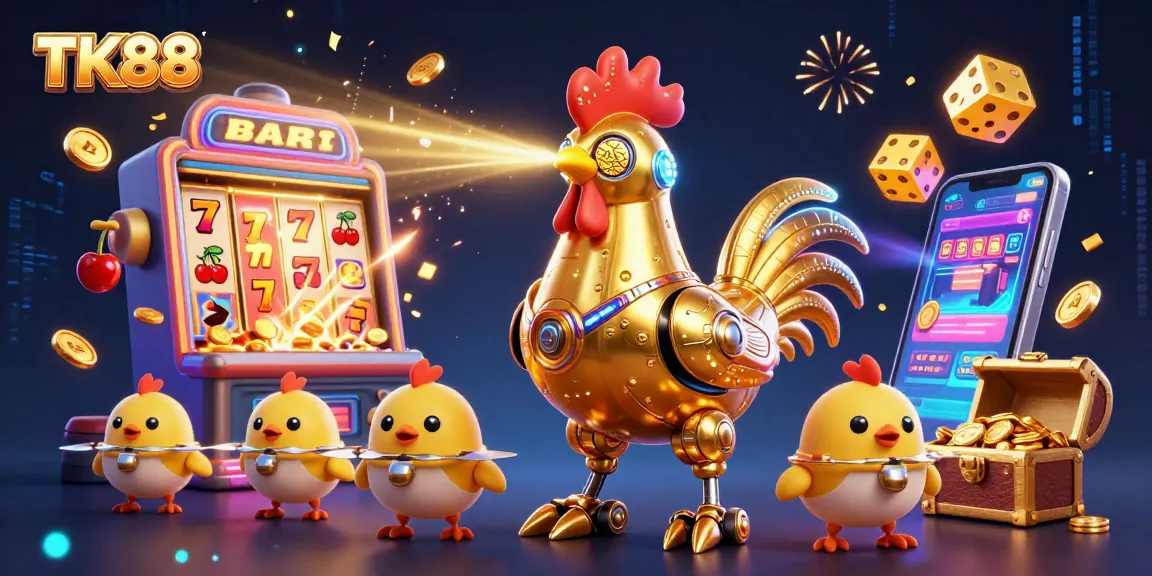 Experience winning strategies at TK88, with an exciting 3D casino illustration showcasing dynamic gaming elements.