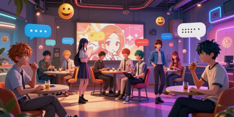 Engaging hentai ai chat scene with diverse characters and vibrant digital atmosphere