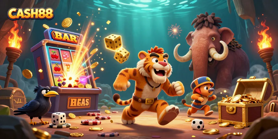 Experience the thrill of CASH88 with a vibrant, dynamic prehistoric casino scene.