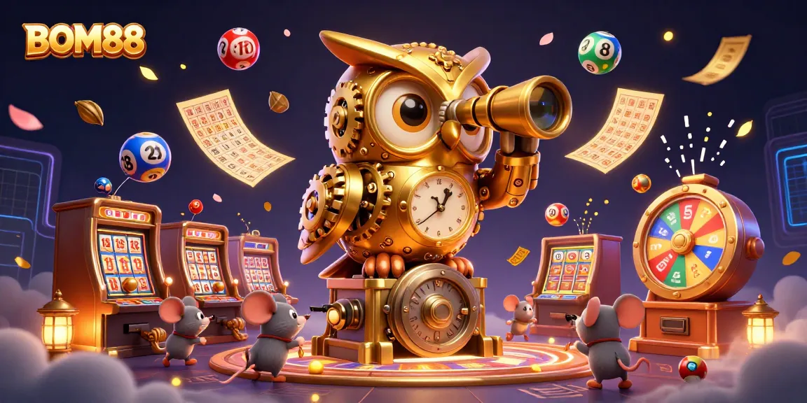BOM88 players spin colorful slot machines in dynamic casino illustration with vibrant game elements
