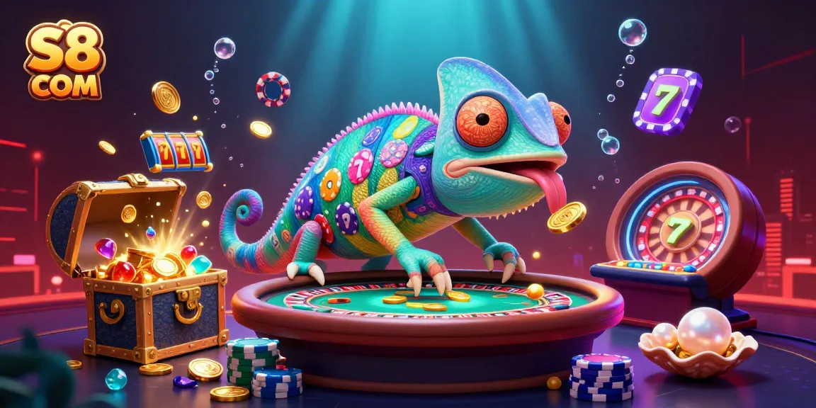 S8 COM delivers thrilling casino experiences with bold chameleon casino owner and slot machines in a vibrant underwater scene.