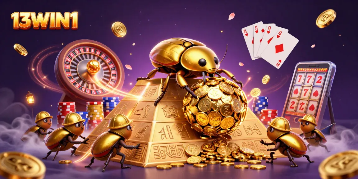 Experience thrilling moments at 13WIN1 with golden coin action in this vibrant casino illustration.