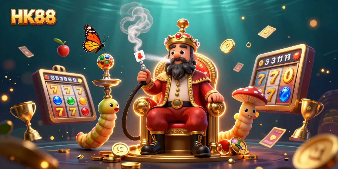 Engage in thrilling slots at HK88 with a vibrant casino scene featuring golden 7s and jackpot reels.