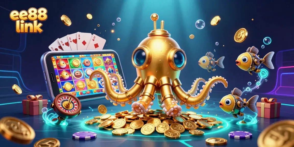 Experience the thrill of gambling with the vibrant ee88 link as the golden kraken submarine emerges from coins.