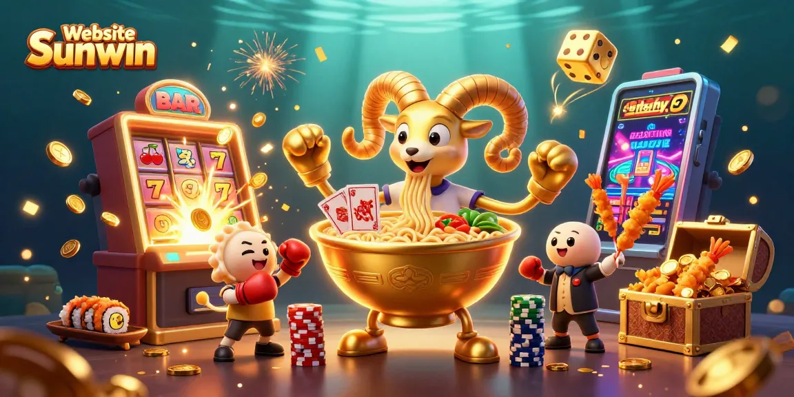 Engaging scene with website Sunwin characters celebrating wins amidst casino-themed elements.