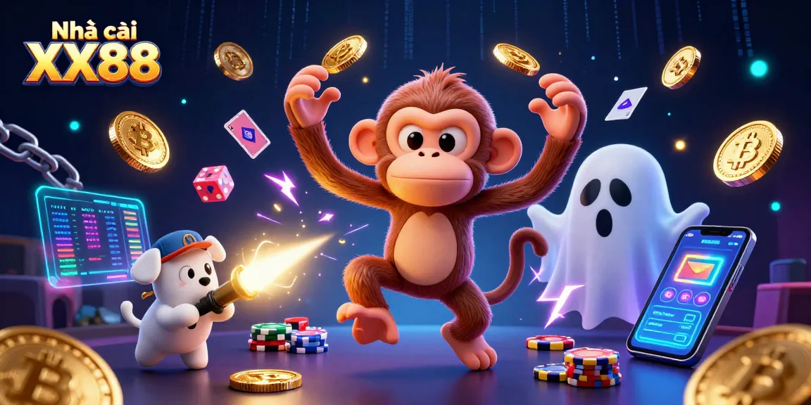 Engage with thrilling gameplay at Nhà cái XX88, featuring a playful spirit in a vibrant casino scene.