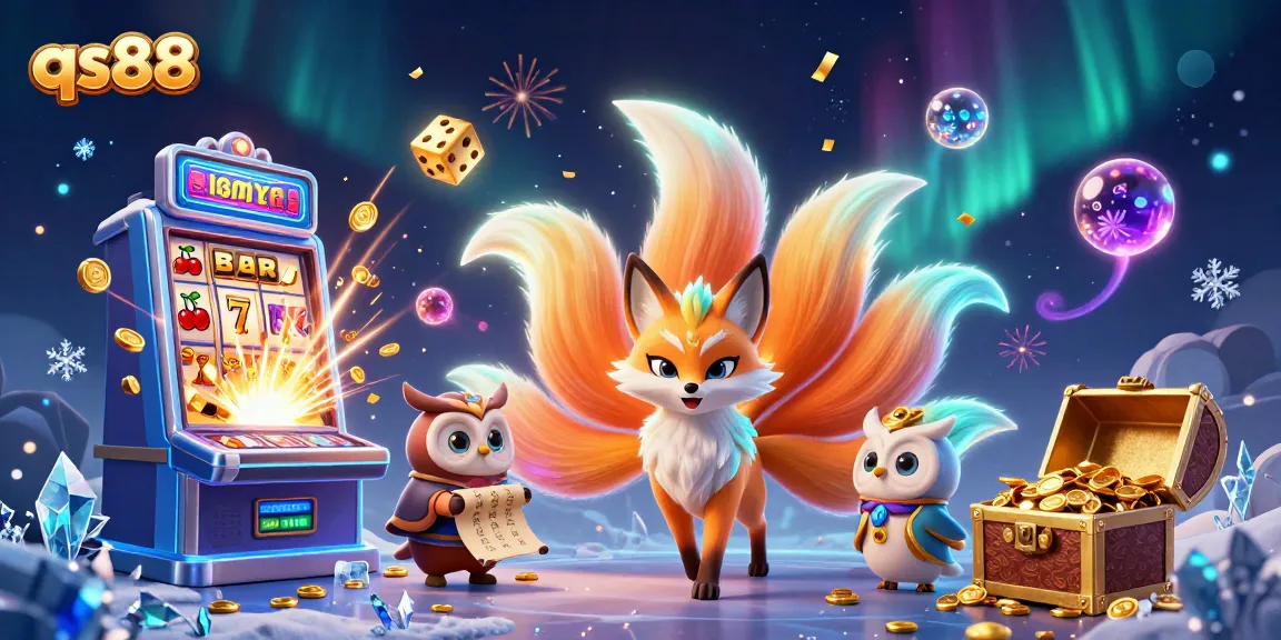 Win big with qs88, featuring a vibrant jackpot scene with characters and exciting casino elements.