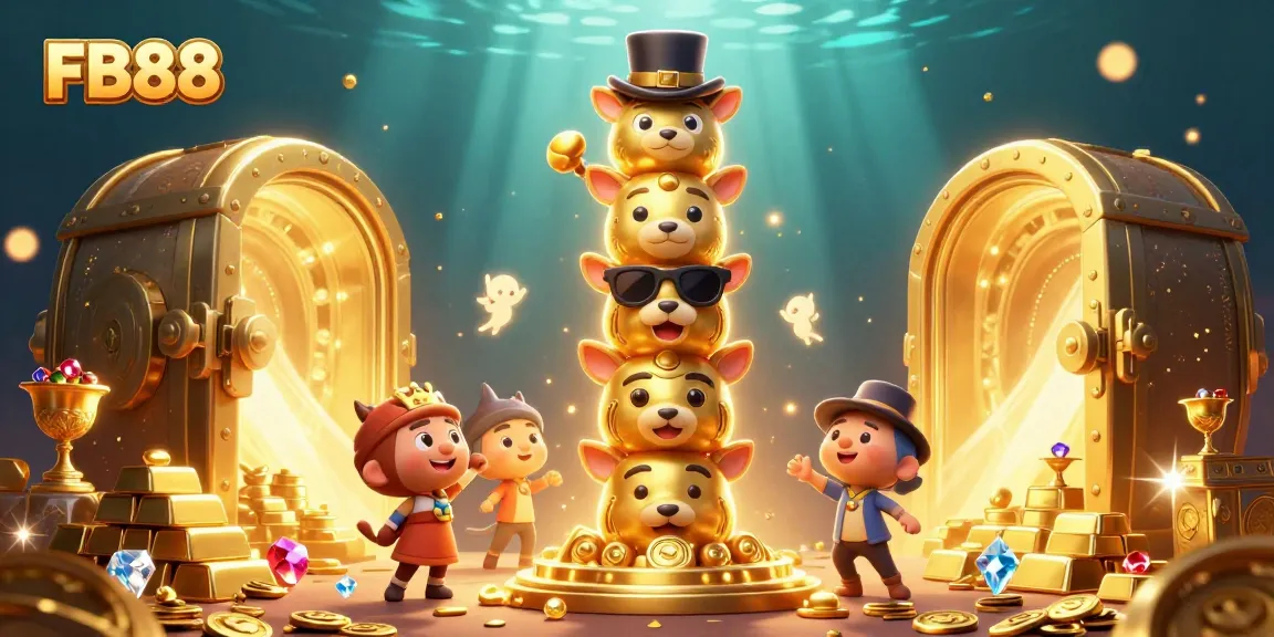 Experience the thrill of FB88 with dazzling treasures and lively casino icons in a vibrant scene.