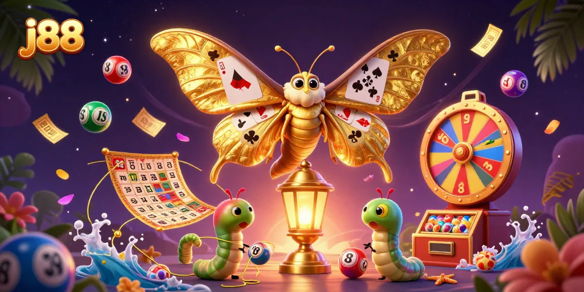 Capture the excitement of j88 gambling with vibrant casino elements and a majestic moth.