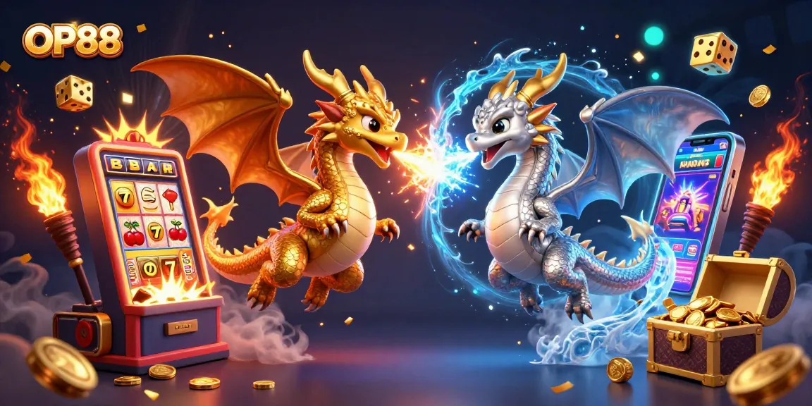 Experience the thrilling world of OP88 with dynamic 3D dragons and vibrant casino elements!